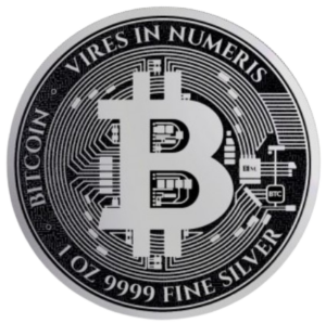 Anverso de la Moneda de Plata Bitcoin Niue 1 oz 2024