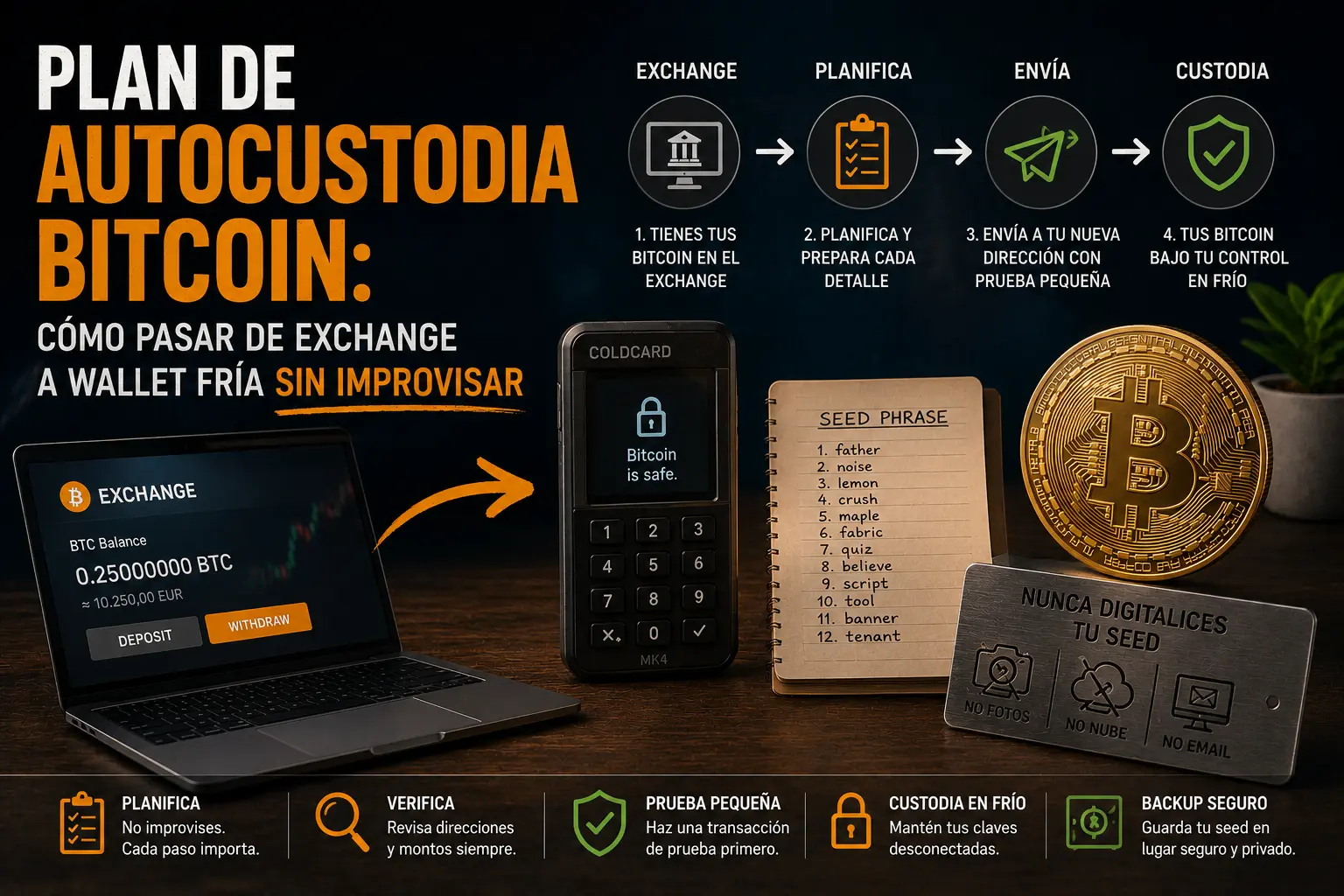Plan de autocustodia Bitcoin cómo pasar de exchange a wallet fría sin improvisar